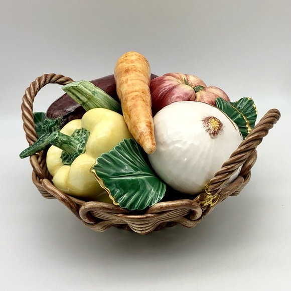 Kintsugi Italian Pottery Vegetable Basket Majolica Gold Crack Art Gift Italy MCM - Picture 4 of 16